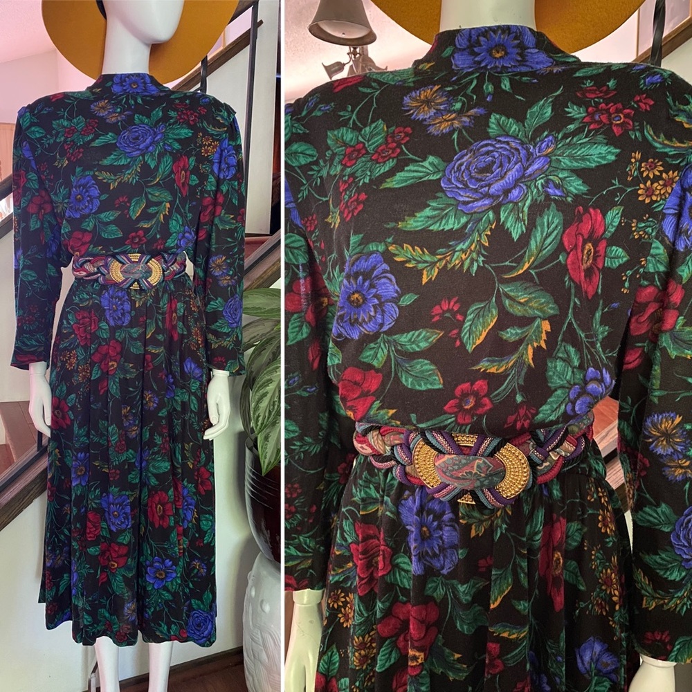 1980s floral long sleeve dress